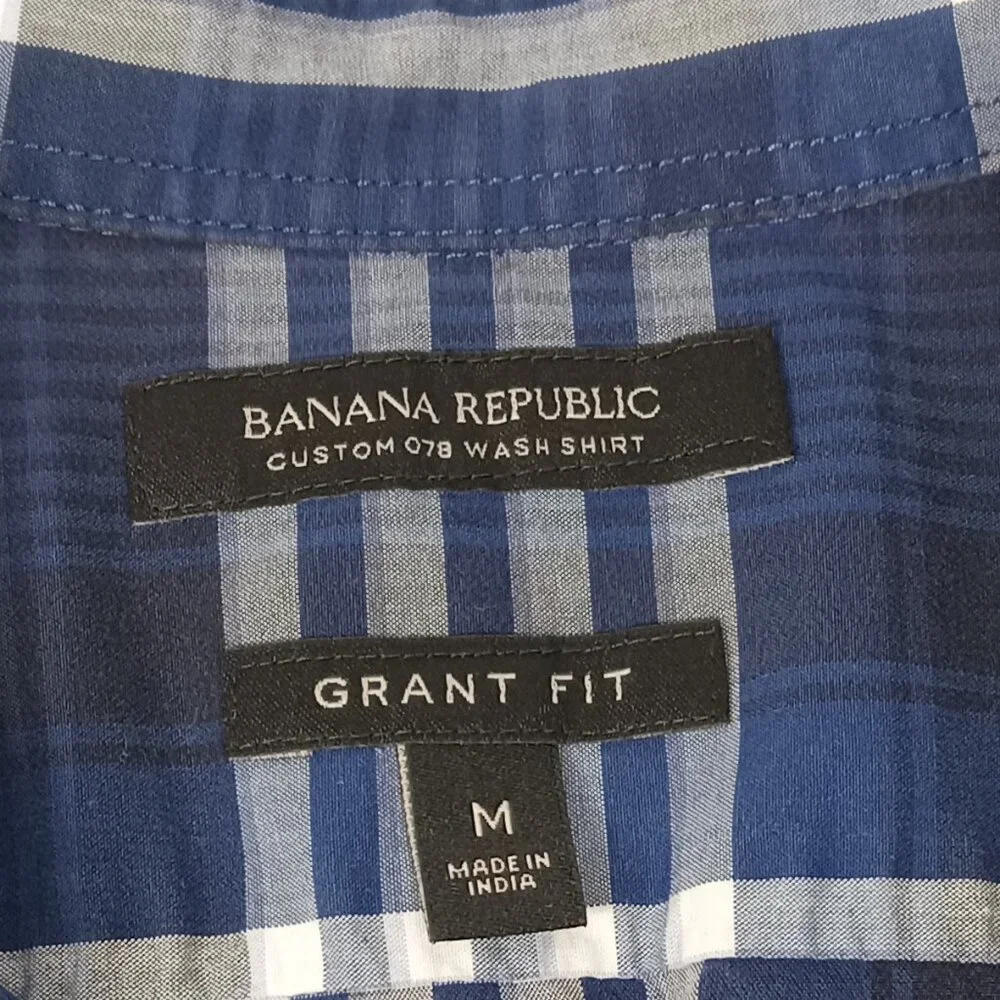 BANANA REPUBLIC Men's Blue Plaid Long Sleeve Shirt Size Medium
